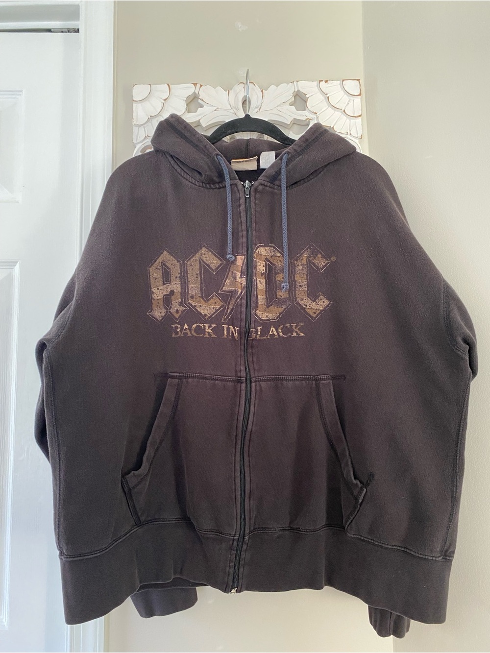 VTG Y2K AC/DC Back in Black Zip Hoodie Rockware Anthill Trading XL Graphic